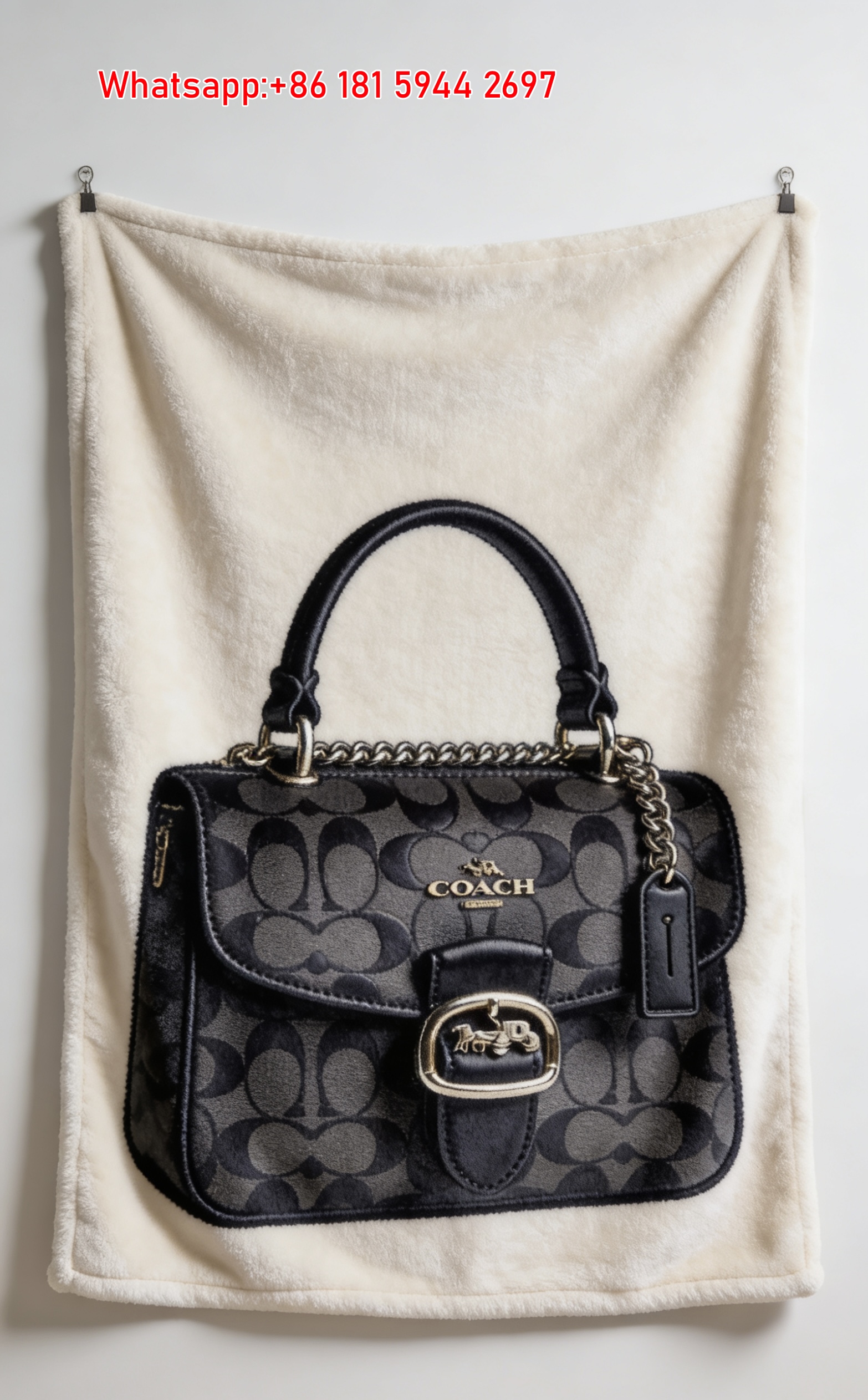 COACH Dark Signature Embossed Bag Print Flannel Throw Blanket for Couch C298